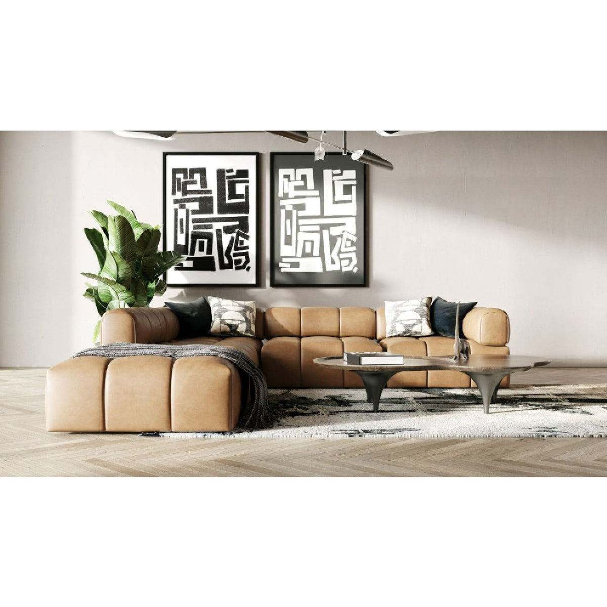 Brown Leather Armless Seat | OROA Modern Everest