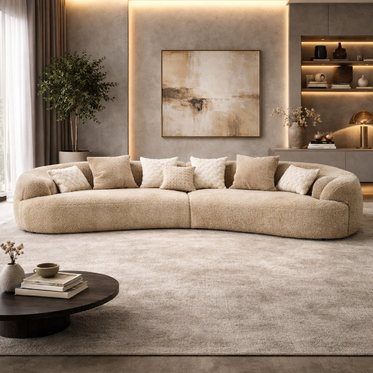 Tan Curved Sectional Sofa | OROA Modern Trevor