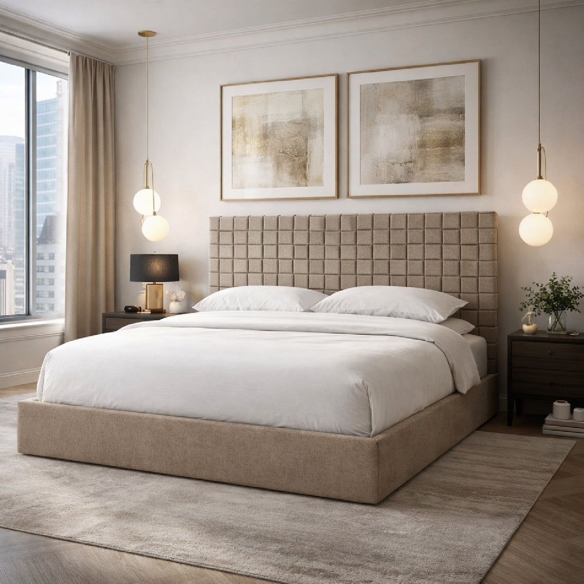 Taupe Woven King Bed | OROA Modern Rousey | Oroa.com