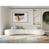 White Curved Sofa with Beige Pillows | OROA Modern Frontier
