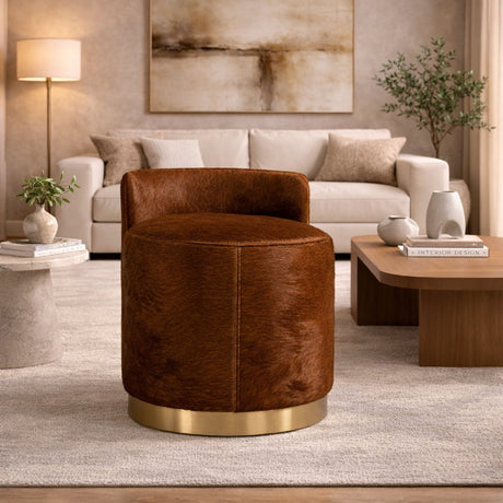 Brown Cowhide Leather Ottoman | OROA Modern Belvista
