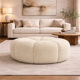 Central-Tufted White Sherpa Ottoman | OROA Modern Gadson