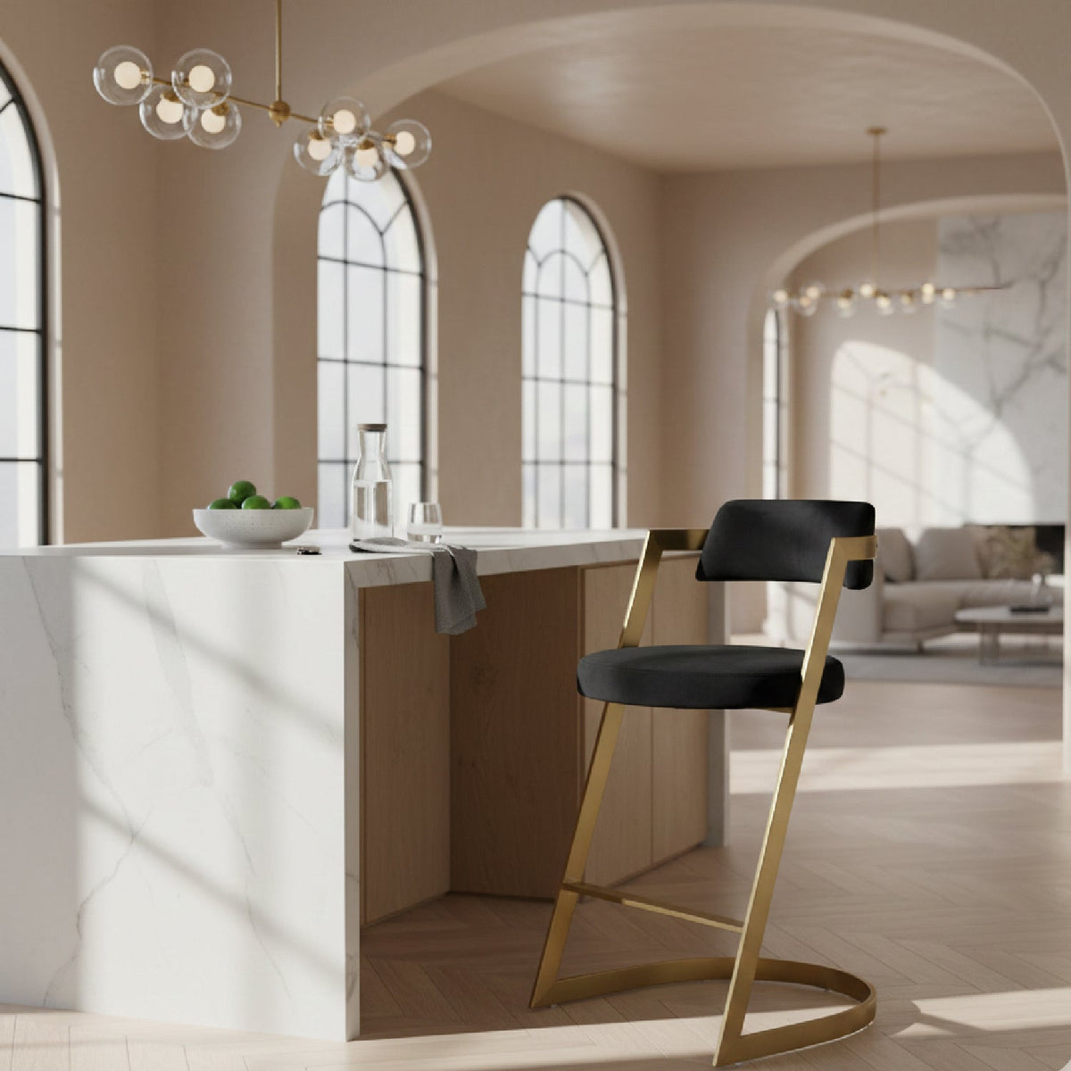 Gold Framed Cantilevered Counter Stool | OROA Modern Shandra