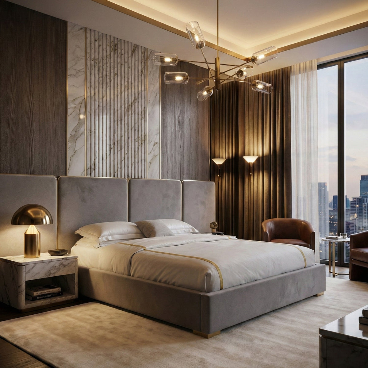 Gray Linen Eastern King Bed | OROA Modern Athena