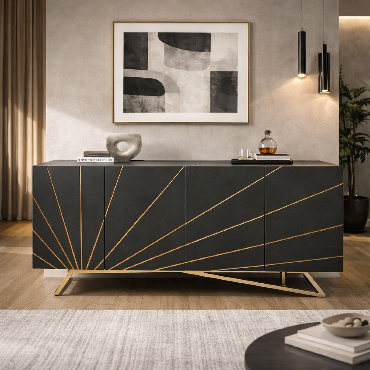 Rose Gold Inlaid 4-Door Sideboard | OROA Modern Katzu