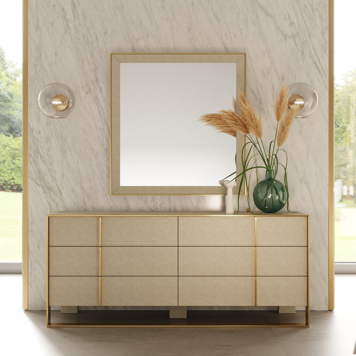Beige Shagreen 6-Drawer Dresser | OROA Modern Cartier
