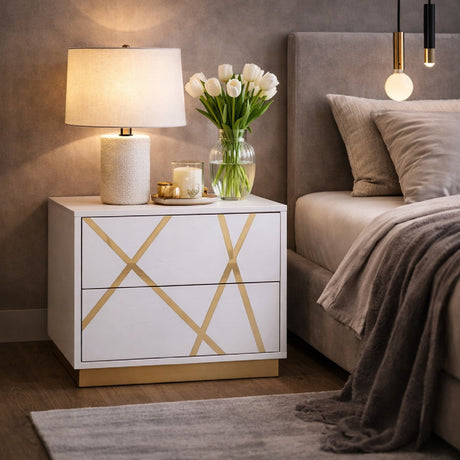 Gold Accent 2-Drawer Nightstand | OROA Modern Nixa