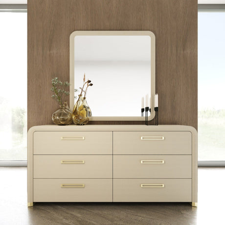 Beige Vegan Leather 6-Drawer Dresser | OROA Modern Florence