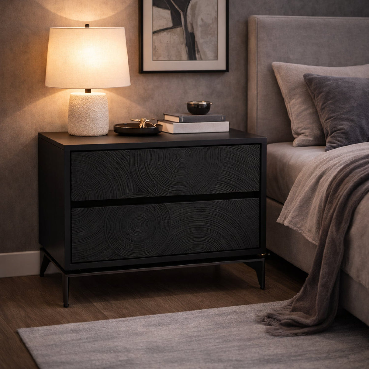 Matte Black Ash 2-Drawer Nightstand | OROA Modern Cirque