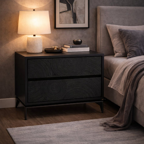 Matte Black Ash 2-Drawer Nightstand | OROA Modern Cirque