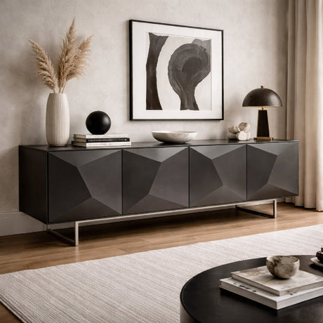 Gray Faceted 4-Door Sideboard | OROA Modern Vanguard