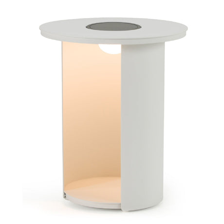 Outdoor White End Table with Solar Light S | OROA Modern Onza