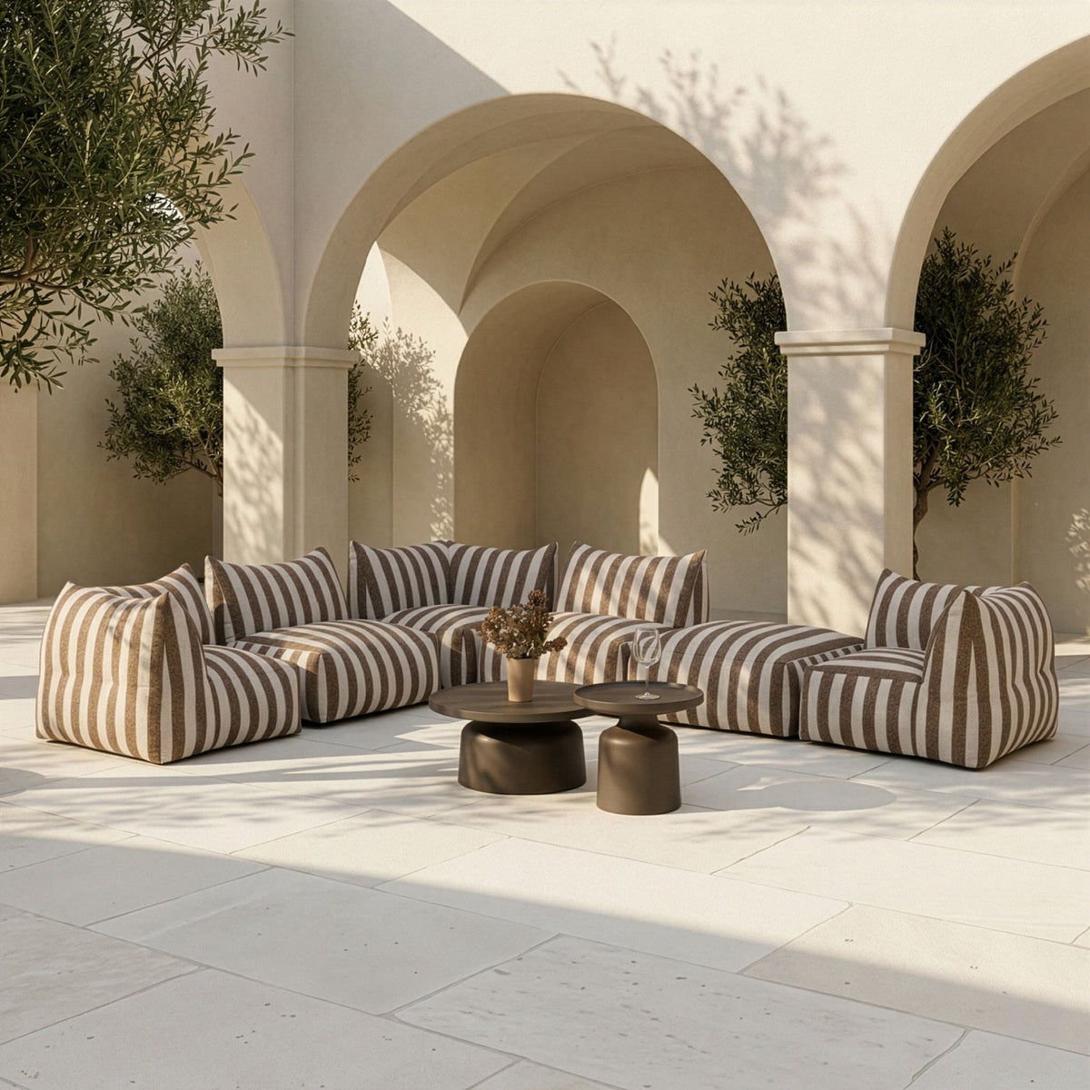 Brown Stripes Outdoor Ottoman | Oroa Modern Lanuza | Oroa.com
