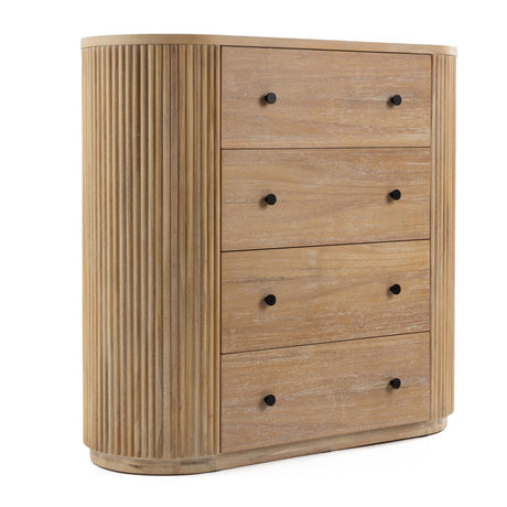 Ribbed Natural Acacia 4-Drawer Chest | OROA Modern Jacobson | Oroa.com