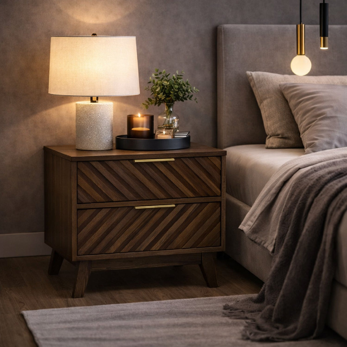 Acacia Chevron 2-Drawer Nightstand | OROA Modern Daisy