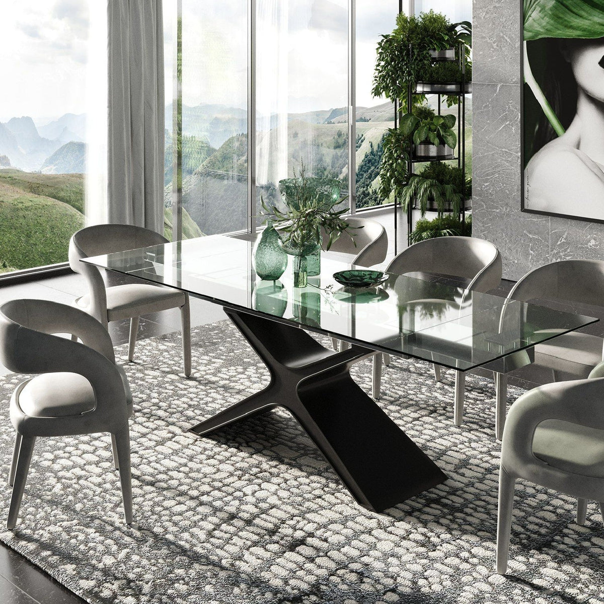 Black Glass Extendable Dining Table | OROA Modern Adler