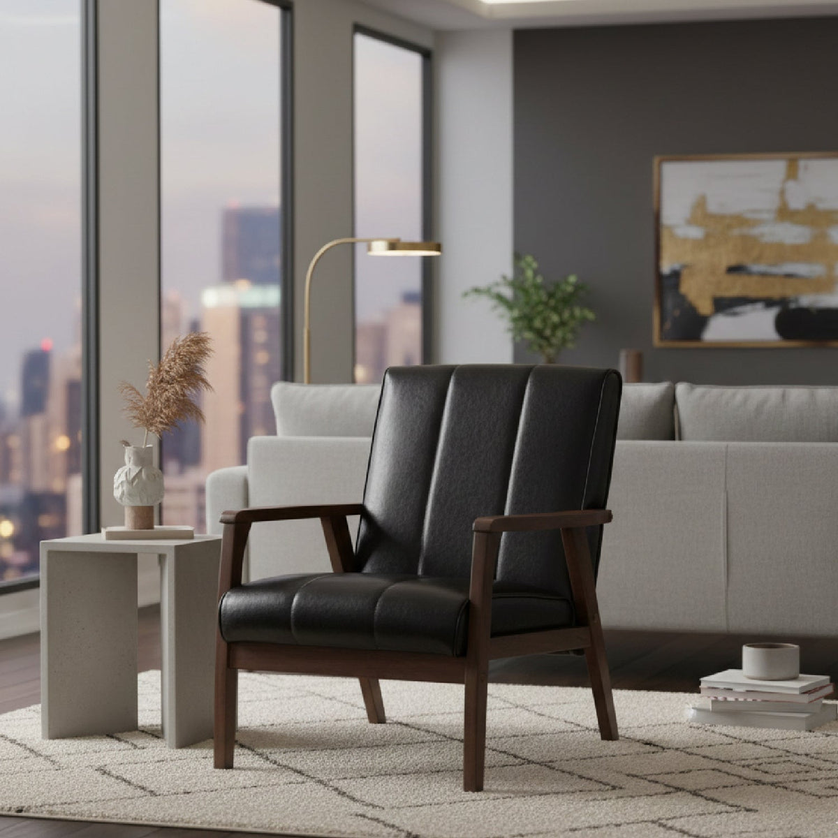 Modern European furniture - Panel Stitched Leather Inspired Lounge Chair - www.oroa.com