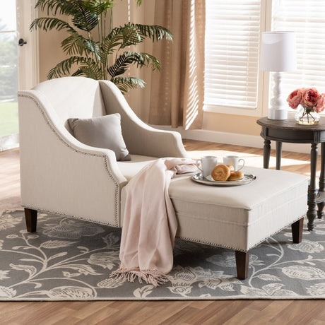 Modern European furniture - Beige Nailhead Trimmed Chaise Lounge - www.oroa.com