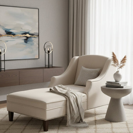 Modern European furniture - Beige Nailhead Trimmed Chaise Lounge - www.oroa.com