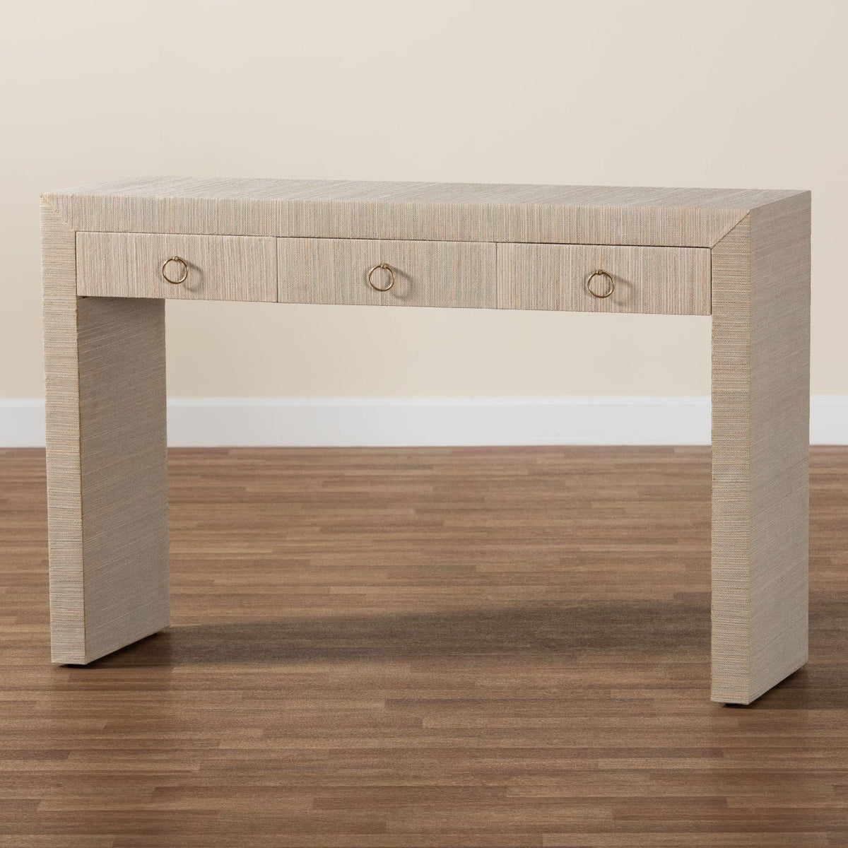 Modern European furniture - Natural Grasscloth 3 Drawer Console Table - www.oroa.com