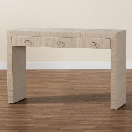 Modern European furniture - Natural Grasscloth 3 Drawer Console Table - www.oroa.com