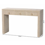 Modern European furniture - Natural Grasscloth 3 Drawer Console Table - www.oroa.com
