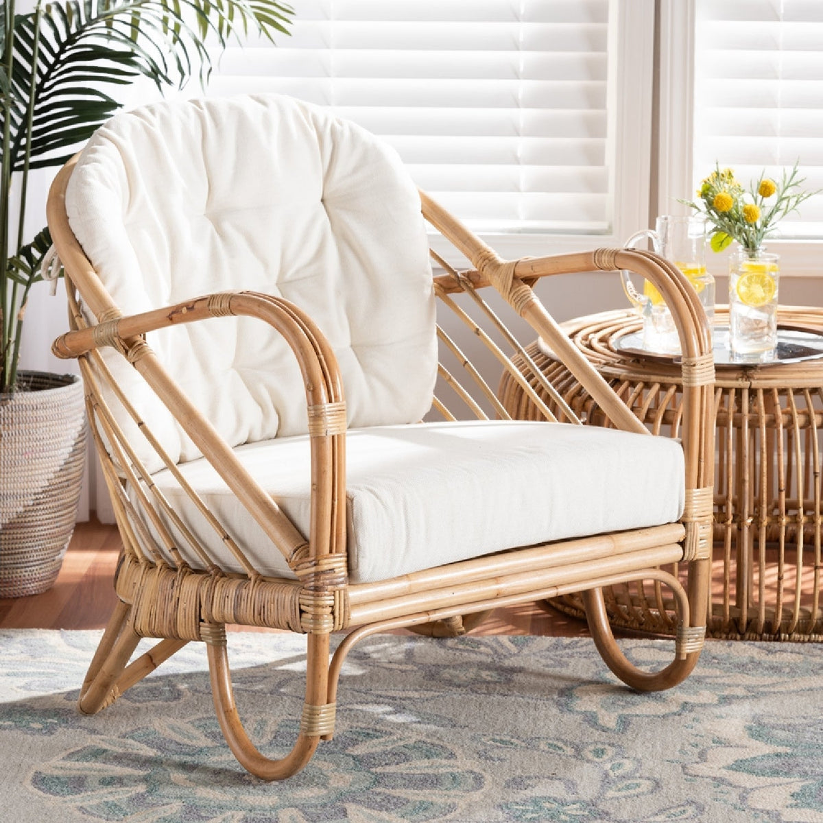 Modern European furniture - Natural Rattan Padded Lounge Chair - www.oroa.com