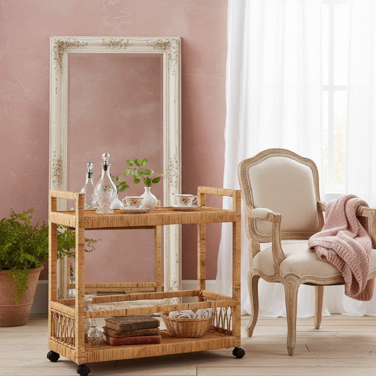 Modern European furniture - Rattan 2-Tier Kitchen Cart - www.oroa.com