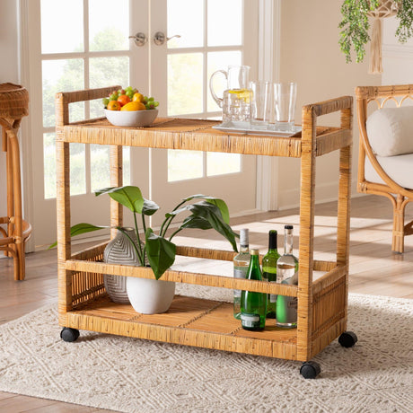 Modern European furniture - Rattan 2-Tier Kitchen Cart - www.oroa.com