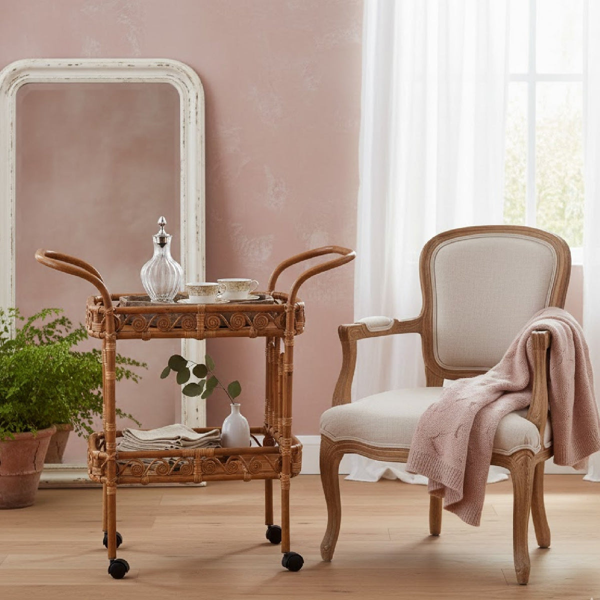 Modern European furniture - Natural Rattan Kitchen Cart - www.oroa.com
