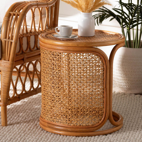 Modern European furniture - Woven Rattan Round End Table - www.oroa.com