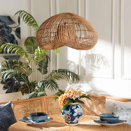 Modern European furniture - Natural Rattan Dome Pendant Lamp - www.oroa.com