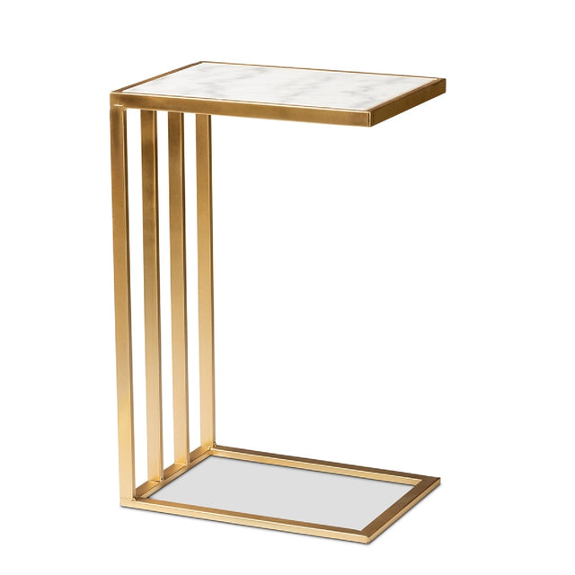 Modern European furniture - Gold C Shaped Marble End Table - www.oroa.com