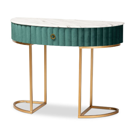 Modern European furniture - Green Velvet 1 Drawer Console Table - www.oroa.com
