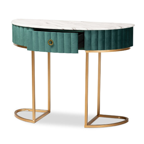 Modern European furniture - Green Velvet 1 Drawer Console Table - www.oroa.com