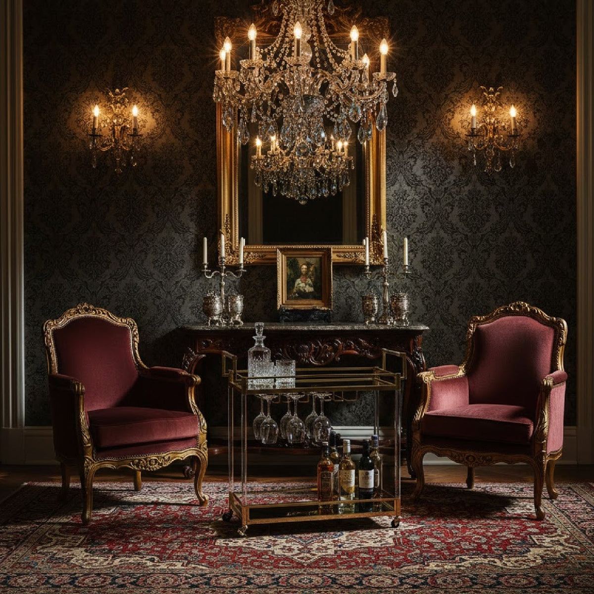Modern European furniture - Gold & Glass Wine Cart  - www.oroa.com