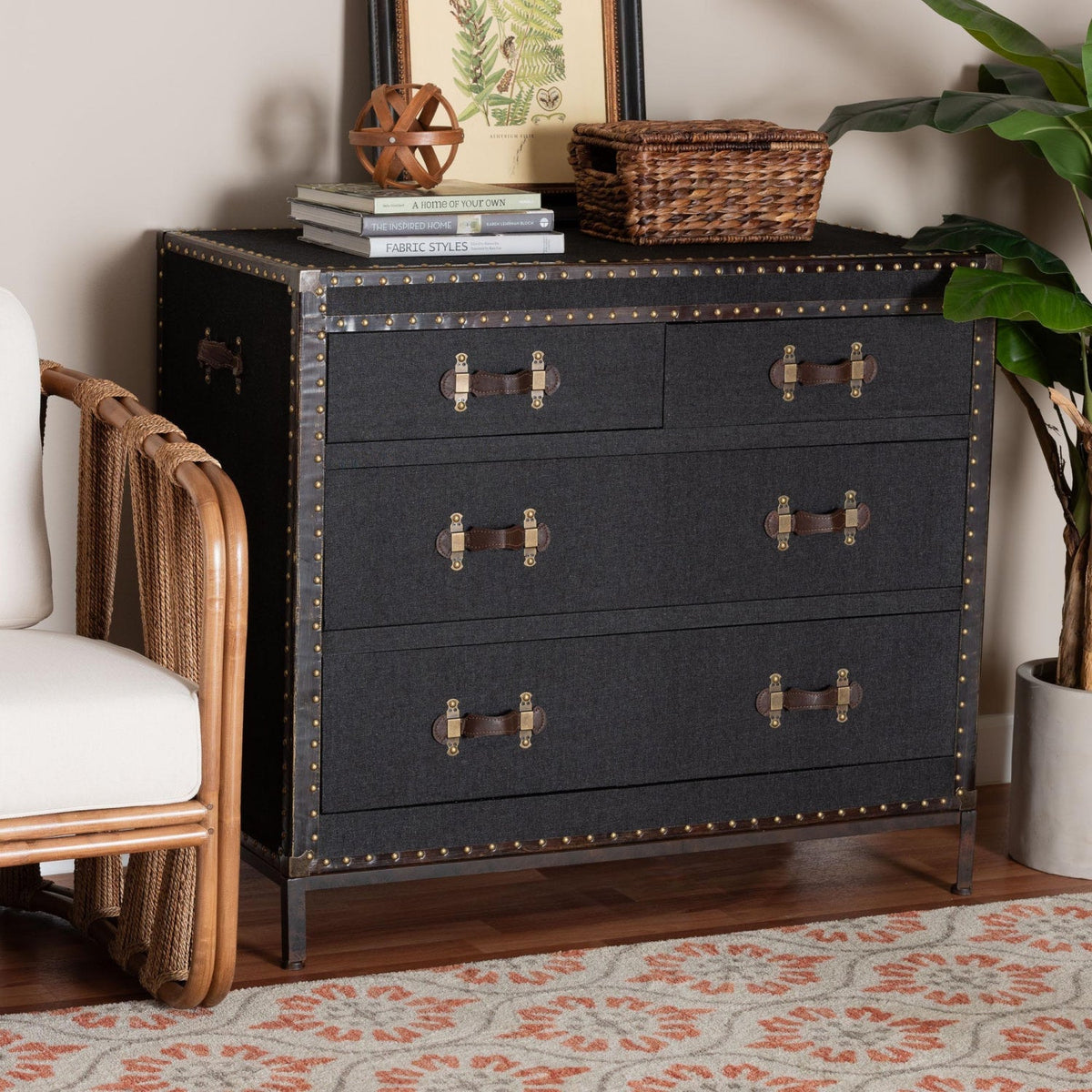 Modern European furniture - Vintage Black 4 Drawer Cabinet - www.oroa.com