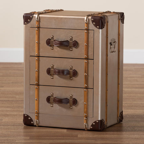 Modern European furniture - Vintage Bronze 3 Drawer Cabinet - www.oroa.com