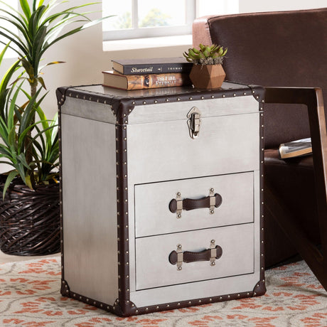 Modern European furniture - Vintage Silver 2 Drawer End Table - www.oroa.com