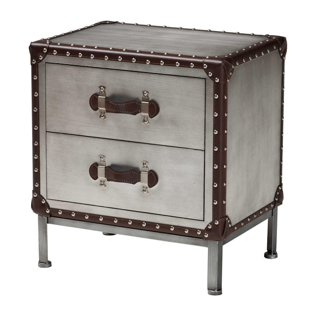 Modern European furniture - 2 Drawer Silver Vintage End Table - www.oroa.com