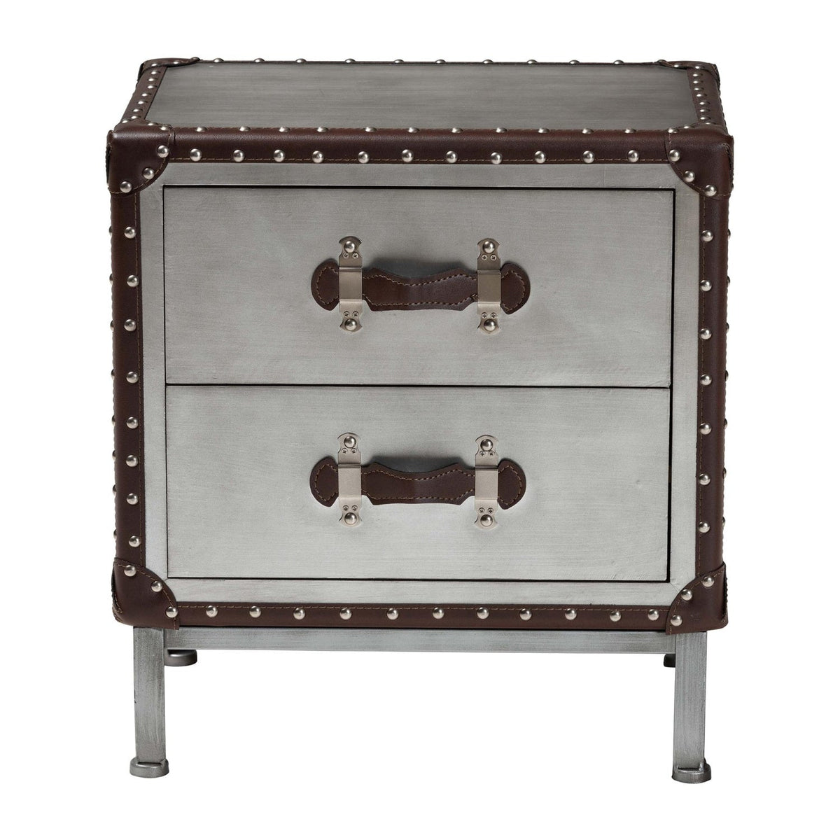 Modern European furniture - 2 Drawer Silver Vintage End Table - www.oroa.com