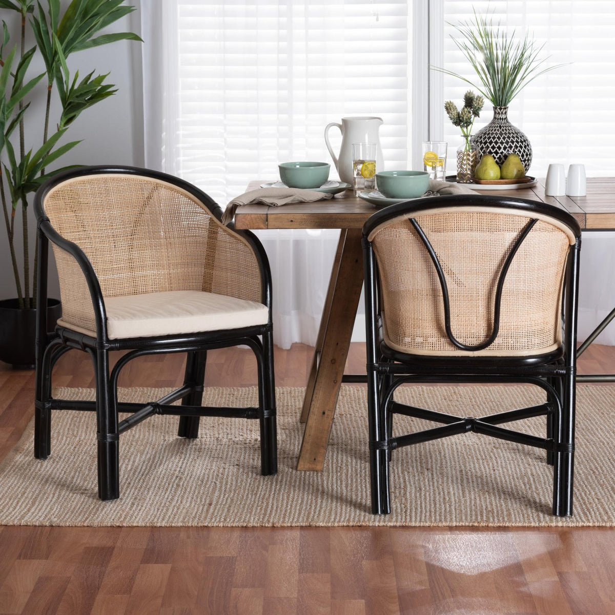 Modern European furniture - Black Framed Rattan Dining Chairs 2 - www.oroa.com