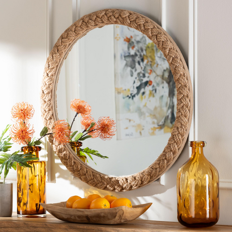 Modern European furniture - Braided Rope Round Accent Mirror - www.oroa.com
