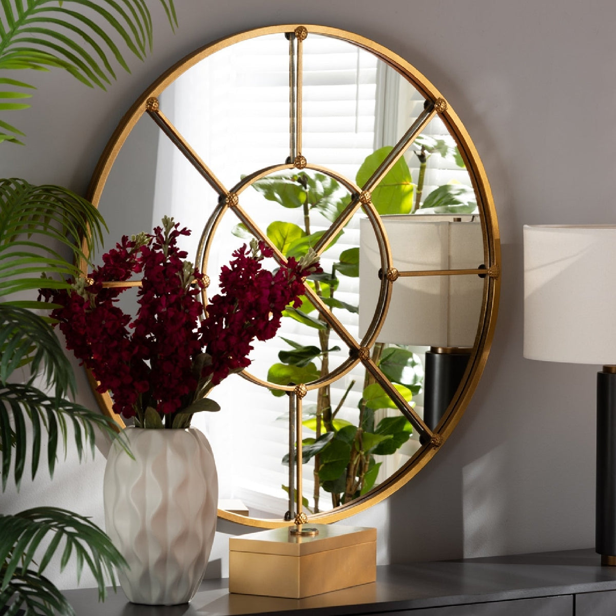Modern European furniture - Metal Framed Round Wall Mirror - www.oroa.com