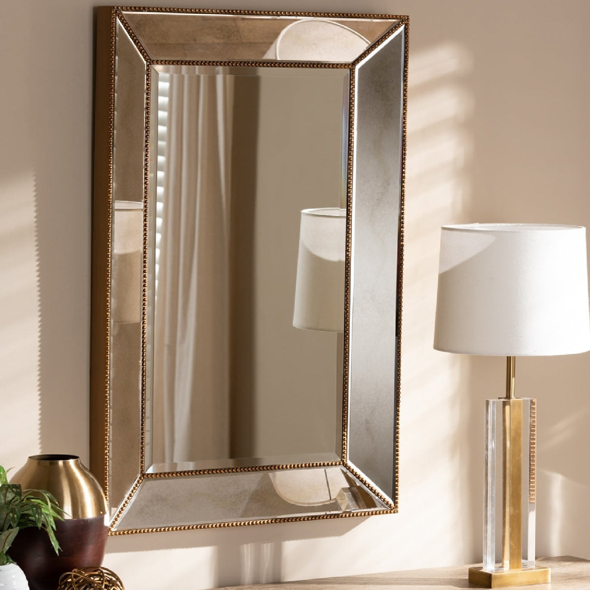 Modern European furniture - Gold Beaded Accent Wall Mirror - www.oroa.com