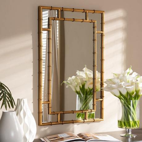 Modern European furniture - Gold Bamboo Accent Wall Mirror - www.oroa.com