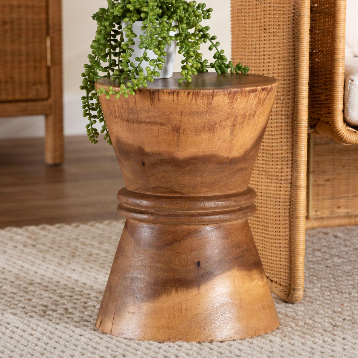 Modern European furniture - Suar Wood Hourglass Side Table - www.oroa.com