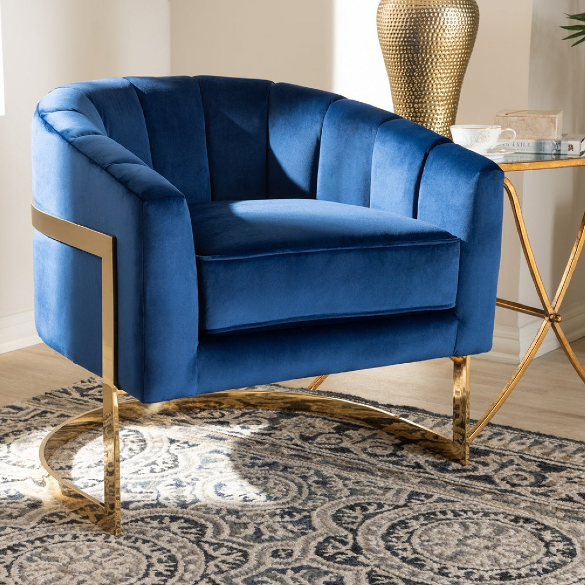 Modern European furniture - Blue Velvet Accent Chair - www.oroa.com
