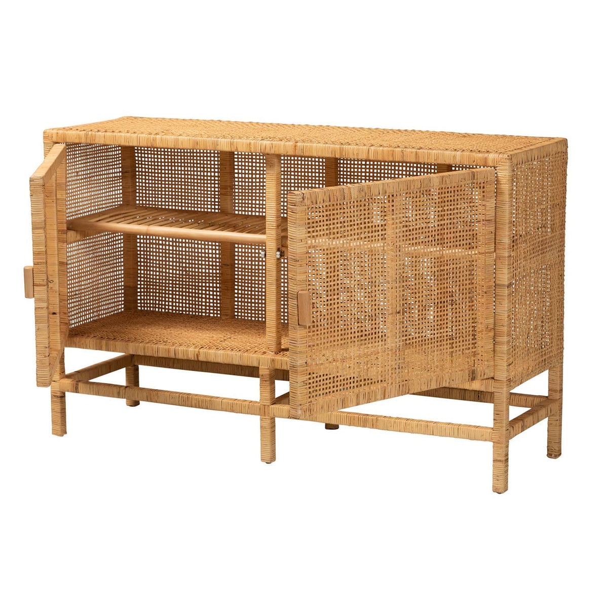 Modern European furniture - Mahogany Framed Rattan Cabinet - www.oroa.com