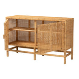 Modern European furniture - Mahogany Framed Rattan Cabinet - www.oroa.com